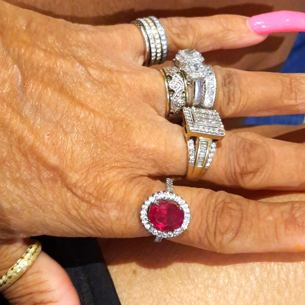 GENUINE SOLID STERLING SILVER CZ DIAMONELLE JULY BIRTHSTONE RUBY RING 7.75